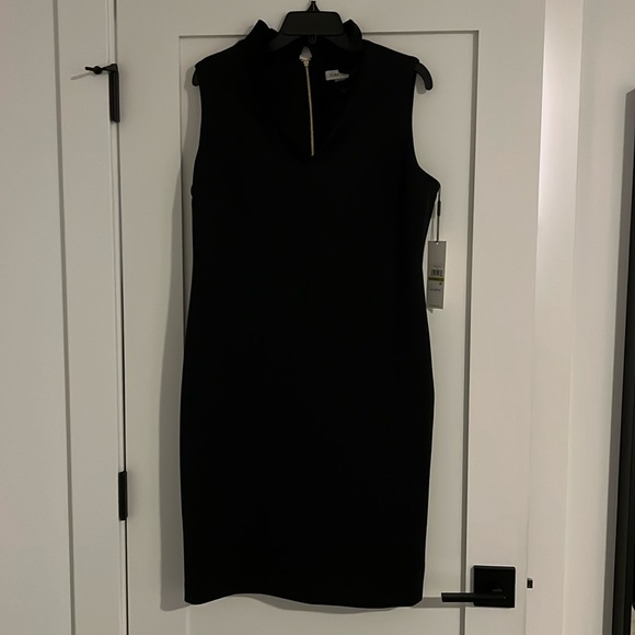 NWT Calvin Klein black scuba dress with ruffle collar, size 14 - Picture 1 of 4